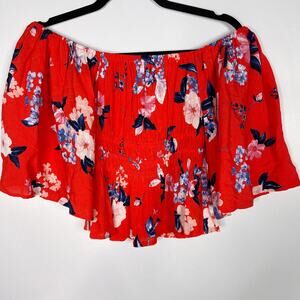 Cupcakes and Cashmere 2XS XXSmall Red Floral Barr Off The Shoulder Top Blouse